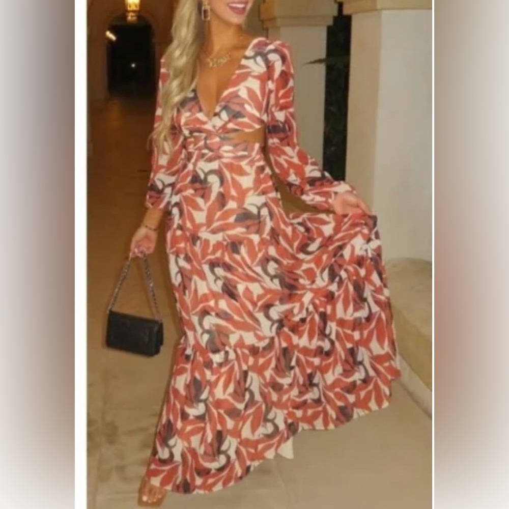Gianni Bini Rust and Cream Floral Maxi Dress